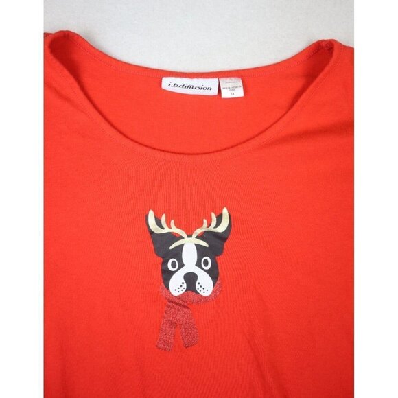 IB DIFFUSION - ORANGE LONG SLEEVE CHRISTMAS T-SHIRT - DOG BOSTON TERRIER - 1X - Picture 3 of 5